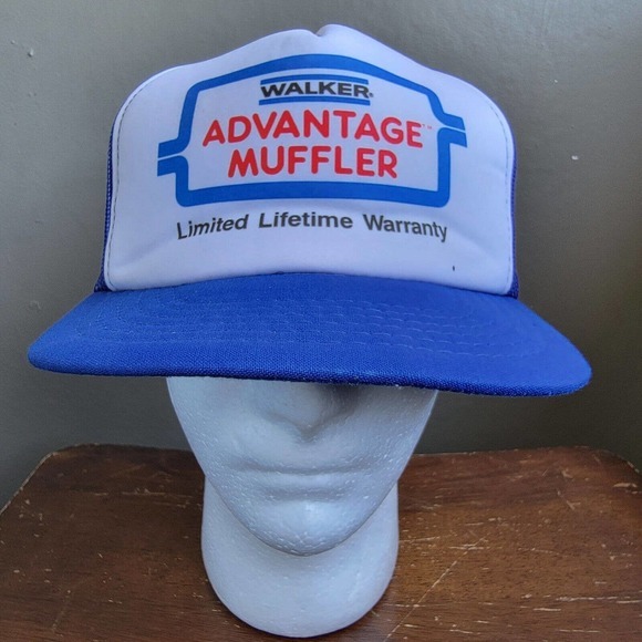Vtg Walker Advantage Muffler Snapback Mesh Trucker Hat Cap 1980s Automotive 80's - Picture 1 of 9